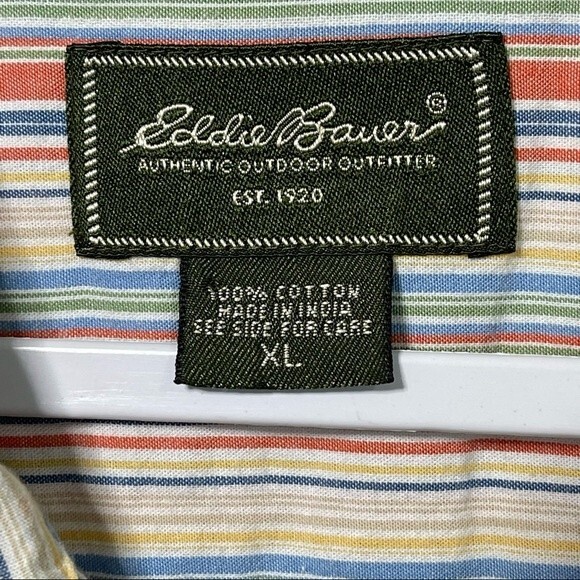 Eddie Bauer Striped Multicolor Shirt Soft 100% Cotton Button Up Colorful Size XL - Picture 2 of 13